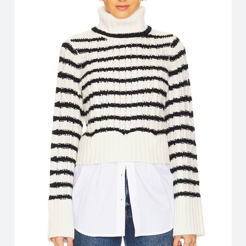 Veronica Beard Iyla Wool Turtleneck Sweater Ivory and Black Stripes size XS
